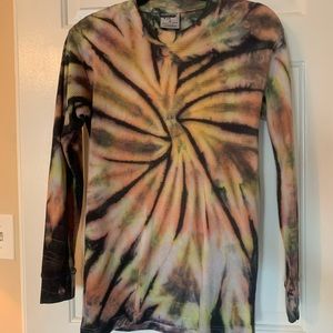 Hand Tie Dyed Long Sleeve Henley, Medium